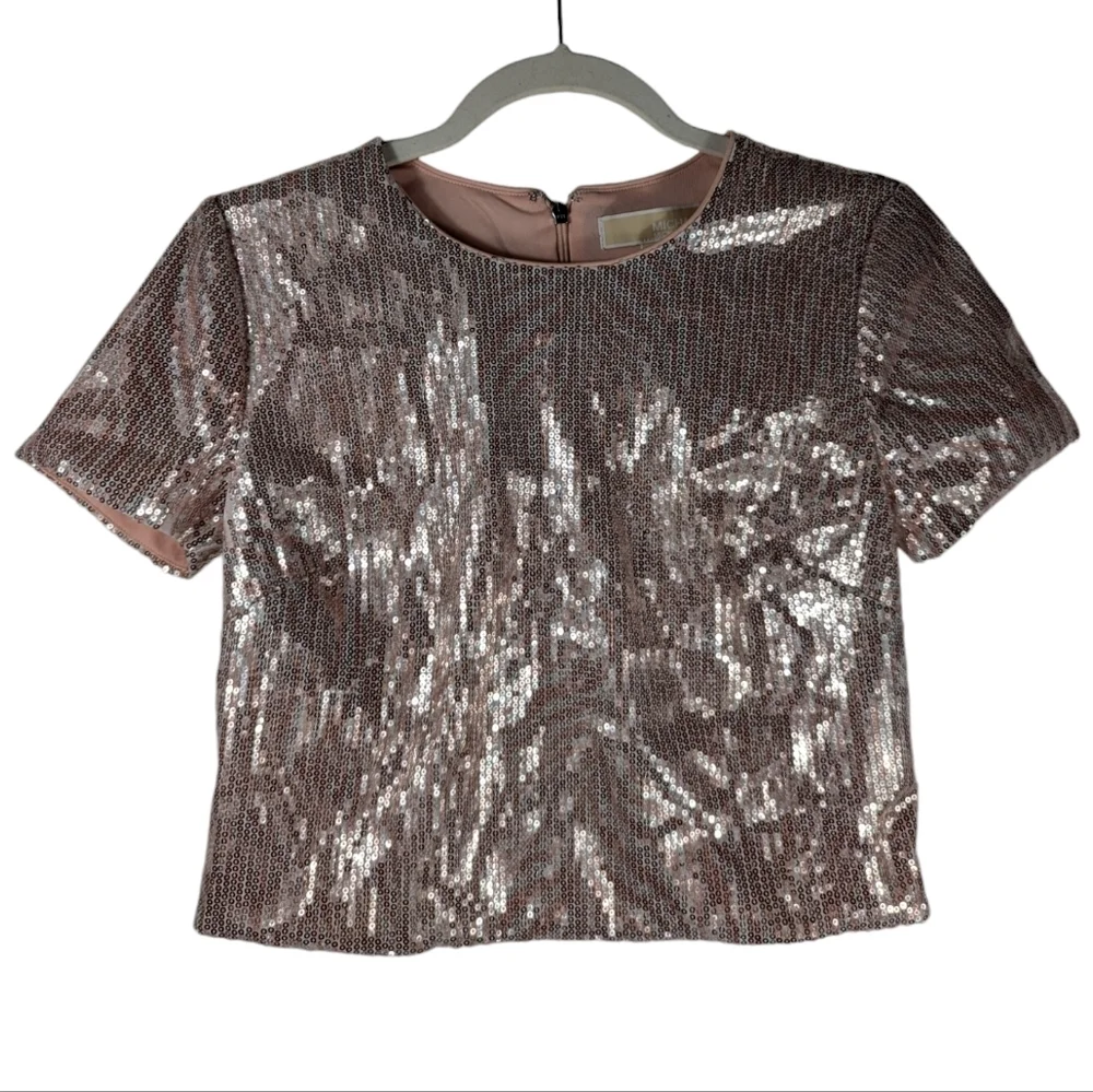 Michael Kors Pink Zebra Sequin Top XS Party Cocktail Blouse